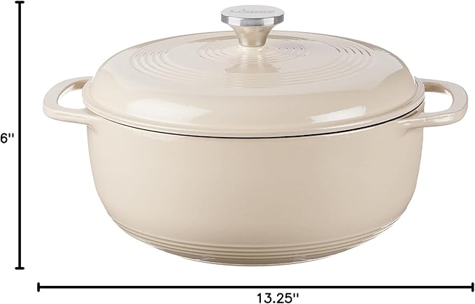 Lodge Essential Enamel Cast Iron Dutch Oven 6 Quarts - Perfect for Bread Baking, Braising, Marinating & Slow Cooking, Features Moisture-Sealing Lid & Dual Handles, Kitchen Essentials, Sandalwood