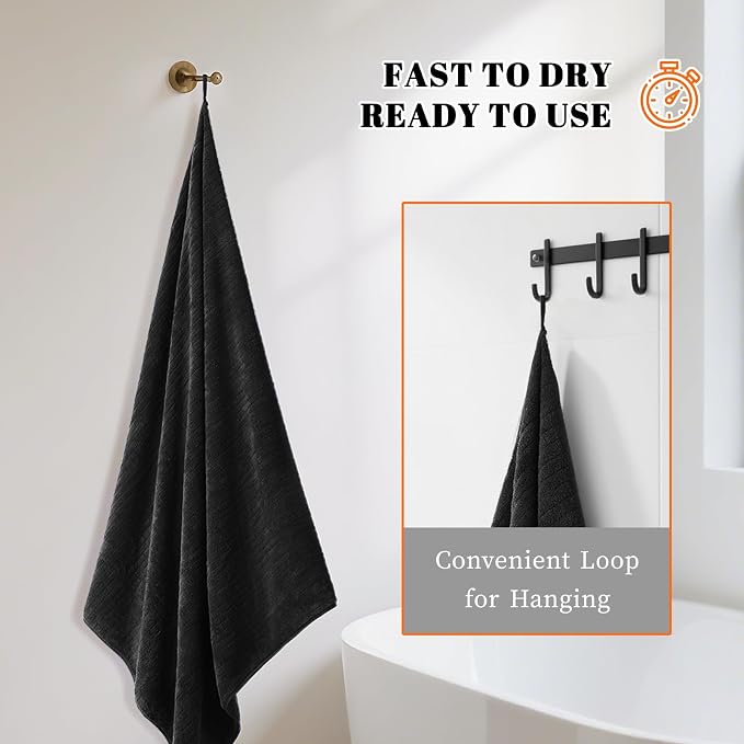 4 Pack Bath Towels Set 35 x 70in Extra Large, Ultra Soft Microfiber | Luxury Thick High Absorbent and Quick Dry Bath Sheet for Bathroom, Beach, Yoga, Sport,SPA, Fitness, Black
