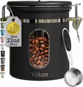 Veken Coffee Canister with Window, Airtight Stainless Steel Container, 16OZ | Kitchen Food Storage Pantry Organizers for Beans,Ground,Espresso,Rice,Tea,Sugar,Bar Accessories,Gifts,Lids,Jars, Scoop, Black
