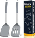 2 Pack Silicone Spatula Set, Solid & Slotted Turner for Non-Stick Pans, High Heat Resistant Silicone Spatula for Cooking, BPA-Free Stainless Steel Cooking Utensils for Fish, Eggs, Pancakes, Gray