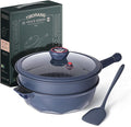 TIBORANG 11 Inch Nonstick Frying Pan with Lid,8-in-1 Multipurpose Cookware | 5 Qt Deep Sauté Pan Skillet with Steamer, PFOA-Free, Dishwasher & Oven Safe, Induction Compatible, Stay-Cool Handle, Navy