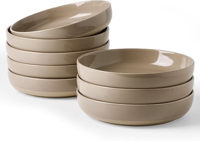 famiware Milkyway 33 oz Pasta Bowls Set of 8, Cinnamon Brown | Scratch-Resistant Stoneware Salad Bowls, Stackable, Dishwasher & Microwave Safe, Lead-Fre