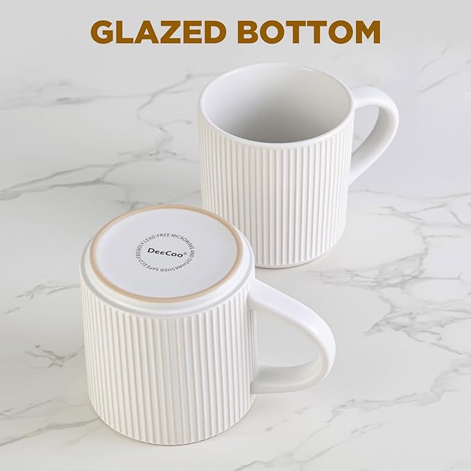 DeeCoo Matte White Coffee Mugs Set of 4, 12 Ounce Mug with Handles, Ceramic Stoneware Catering Coffee Cups, Porcelain Mugs Sets for Coffee, Tea, Hot Cocoa, Milk, Microwave and Dishwasher Safe