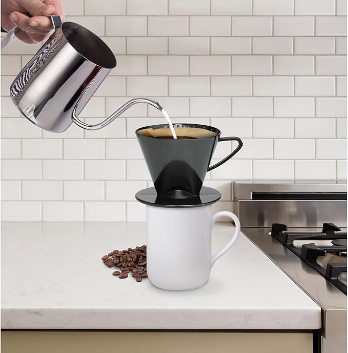 Fino Pour-Over Coffee Brewing Filter Cone, Number 2-Size, Black, Brews 2 to 6-Cups, Set of 2