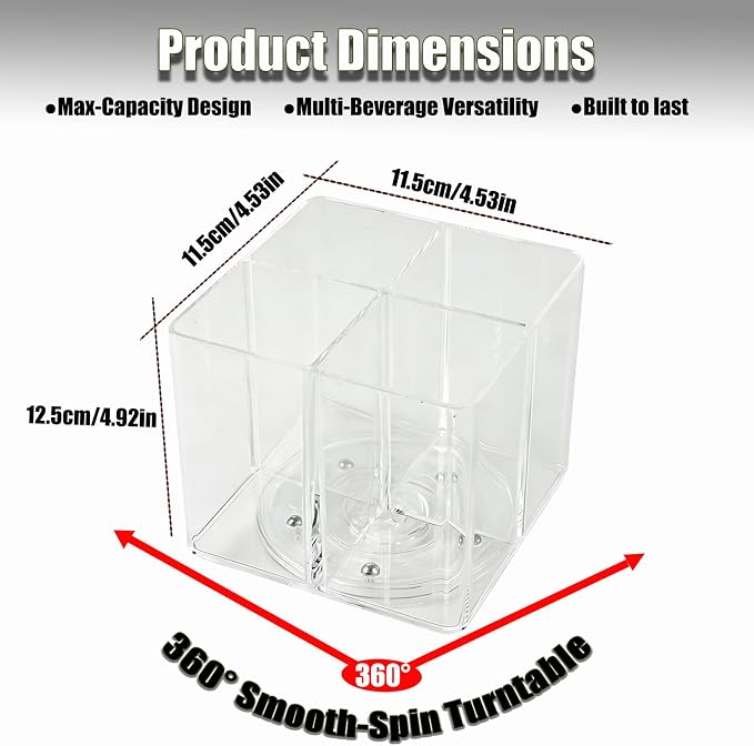 Square Lazy Susan Drink Packet Organizer 360° Rotating Water Flavor Packet Holder for Kitchen Pantry Cabinet Clear Storage Bin for Powdered Drink Mixes, Liquid IV, Tea Bags & Snacks