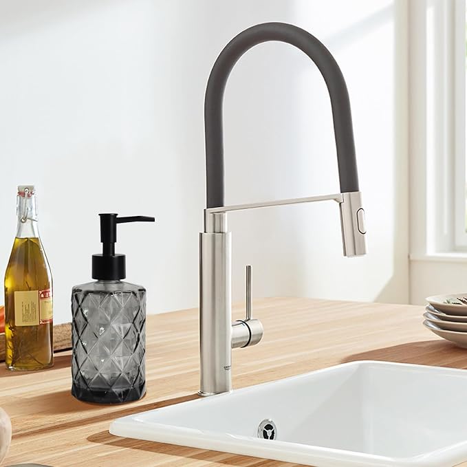 Topsky Glass Soap Dispenser with Plastic Pump, 330ml Liquid Hand Soap Dispenser, Rustproof Pump for Kitchen & Bathroom, Great for Lotions, Essential Oil, Liquid Soaps Clear Black