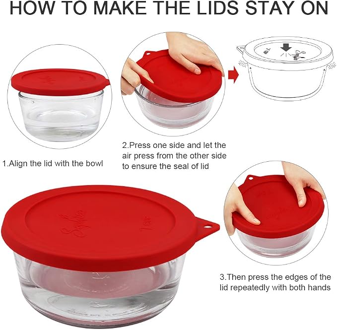SOPHICO 7Cup Round Silicone Lid Replacement for Pyrex&AnchorHocking 7402-PC | Food Grade Silicone, Leakproof、Airtight Lids, Dishwasher Microwave Safe