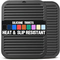 Silicone Trivets for Hot Pots and Pans - 2 Heat Resistant Pot Holders Silicone Trivet Mat Multipurpose Counter Pads (Black)