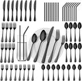 56 Pieces Black Silverware Service for 8 Flatware Set Stainless Steel Utensils Cutlery Set Dishwasher Safe