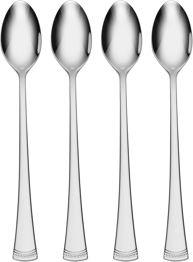 Lenox Portola Iced Tea Spoons Silverware Set for 4, Flatware | mirror finish | long handle | dishwasher safe, cutlery set for kitchen and dining, utensil set, kitchen essentials