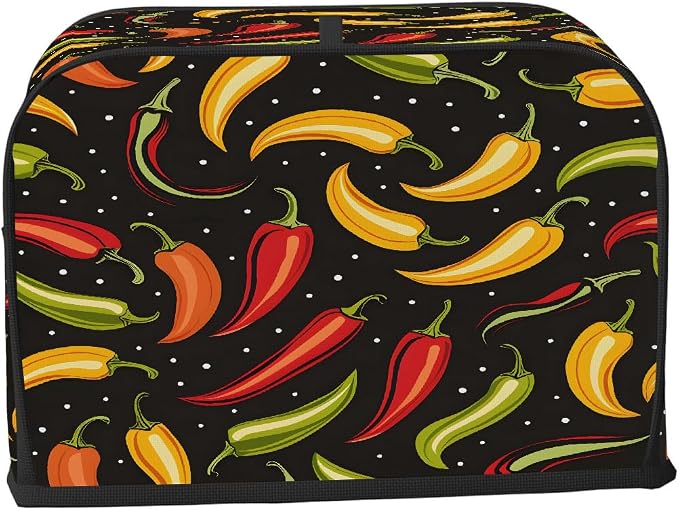 2 Slice Toaster Cover Chili Pepper Cartoon Toaster Covers Two Slice Wide Slot Waterproof and Dustproof Covers for Wide Slot Toasters and Small Appliances Kitchen Decor Gifts