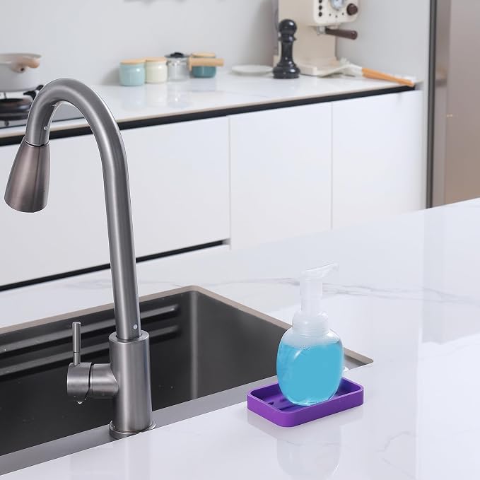 MicoYang Silicone Kitchen Sink Organizer Tray for Multiple Usage,Easy Clean Sponges Holder for Kitchen Bathroom Counter or Sink,Dish Soap Dispenser,Scrubber,Bottle,Cup Purple 4.9”x 3.2”
