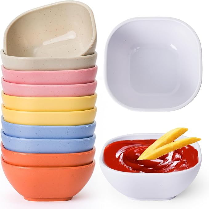 SHECIPIN 12 Pack Wheat Straw Soy Sauce Dishes, 4.5 OZ Small Dessert Bowls, Unbreakable Dipping Bowls, Small Bowls, Dipping Sauce Cups, Mini Prep Bowls, Dip Bowls for Side Dish (colorful