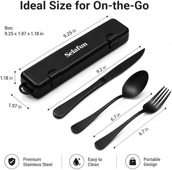 4-pieces Travel Set with Case Portable Silverware Utensils Set for work, Stainless Steel Reusable Flatware Set Cutlery Set for Camping Picnic Hiking Office (4, matte black)