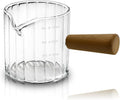 Espresso Measuring Cup 4 Oz, Espresso Glass Cups with Wood Handle, Milk Frothing Cup, Espresso Cup for Coffee, Milk, Tea or Maple Syrup Serving (Transparent, 4 oz)