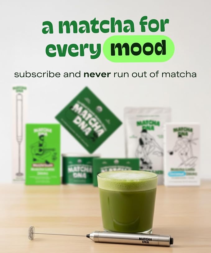 Matcha DNA Handheld Milk Frother Wand, Electric Stainless Steel Whisk Mixer | Stainless Steel Whisk, Lightweight Battery-Operated Design, Mixes Coffee, Matcha Lattes, Protein Shakes & Other Drinks