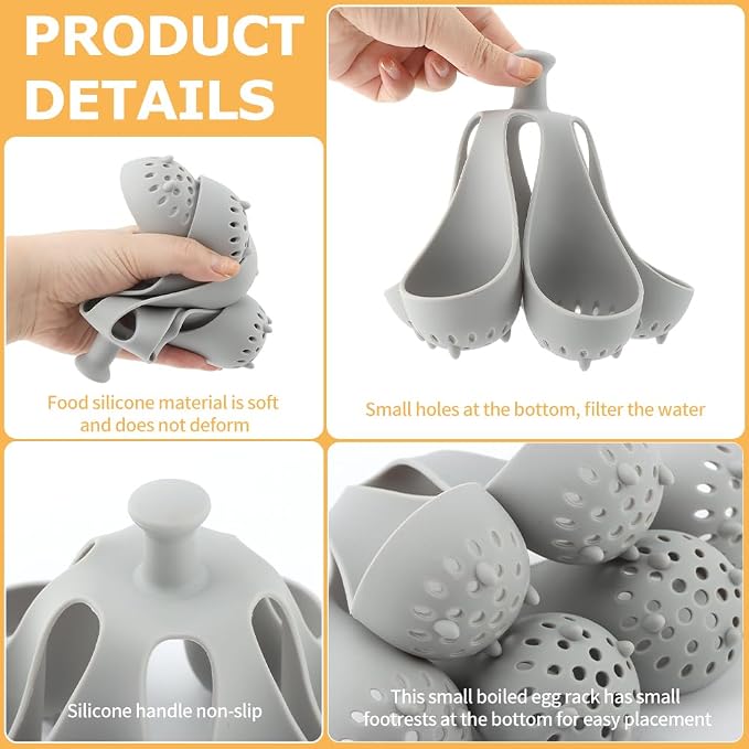 Silicone Egg Boiler Rack Freestanding Egg Boiler Eggs Cooker Hard Boiled Eggs Boilers Eg g Molds for Cooking Holds 6 Eg g Poached (COLOR:grey)