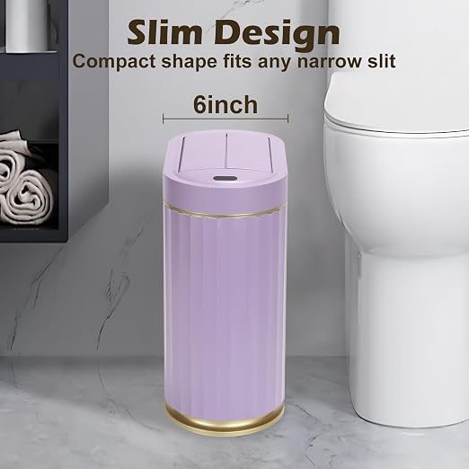 SYNCVIBE Bathroom Sensor Trash Can, 2 Gallon, Butterfly Lid, Purple | Automatic Garbage Can, IPX5 Waterproof Trash Bin, Under-Counter Wastebasket for Bedroom and Living Room