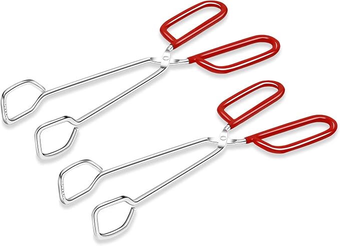 Hiash 10-Inch Heavy Duty Stainless Steel Kitchen Tongs - Non-Slip Comfortable Red Grip, Scissor Design, Heat Resistant for BBQ and Cooking, Set of 2