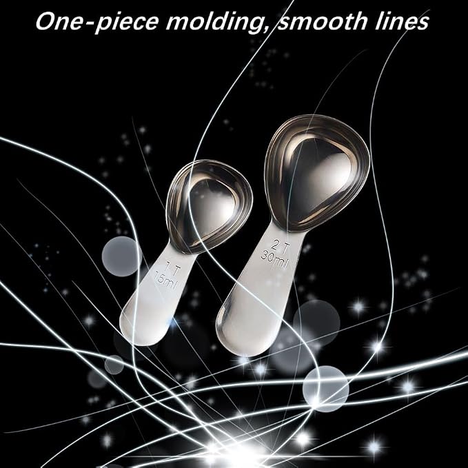 CoaGu Coffee Scoop Set: 15ml & 30ml (1Tbsp & 2Tbsp) 18/8 Stainless Steel Tablespoons for Precision Coffee Brewing and Baking