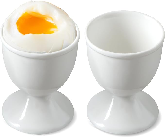 Cinf Ceramic Egg Cups, Set of 2, White Boiled Egg Holders for Breakfast | Set of 2 ceramic egg cups, classic white design, easy to clean, ideal for boiled eggs, breakfast serving and holiday gifting