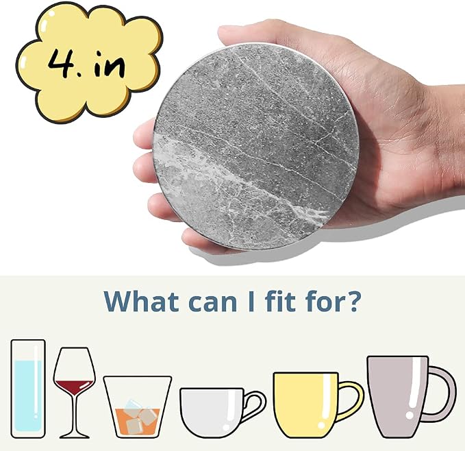LIFVER Coasters for Drinks Absorbent, Living Room Decor, Ceramic Coasters Set of 6 with Cork Base, Protect Wooden Table or Furniture from Scratched, Drink Coasters with Holder - Grey