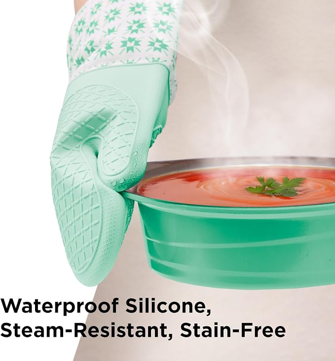 Kitchen Mama UltraShield Silicone Oven Mitts, Gem-Teal | Heat Resistant, Non-Slip Surface, Waterproof, Flexible, Durable