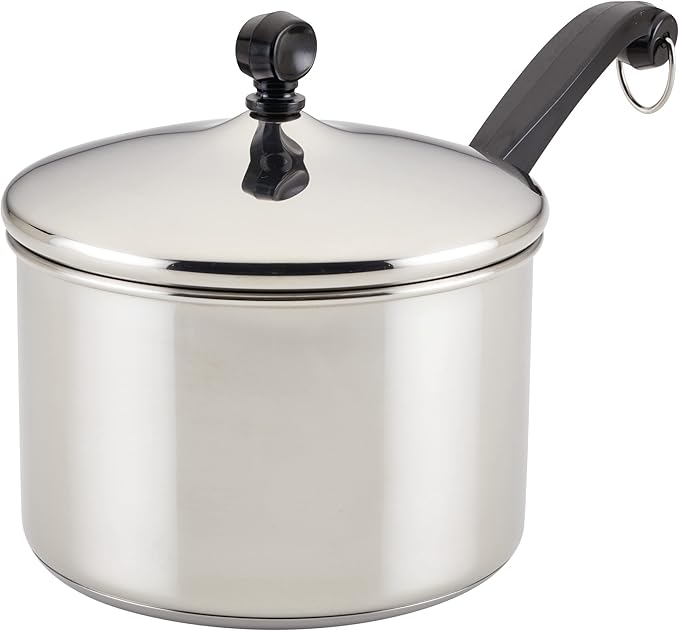 Farberware Classic Series Stainless Steel Sauce Pan with Lid, 3-Quart, Stainless Steel Pans, Induction Cookware