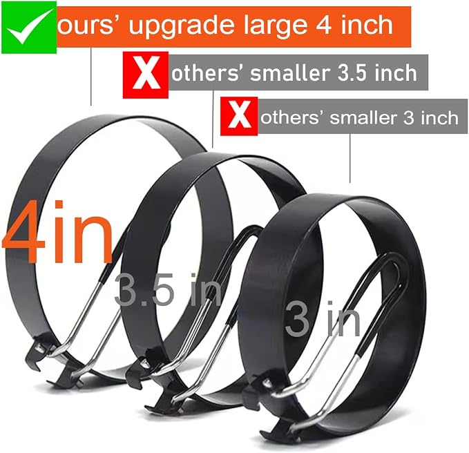 Upgrade 4'' Large Egg Rings Set, 4 Packs Stainless Steel Round Egg Maker Mold, Anti-scalding Grill, 1X Oil Brush & 1X Egg Separator White