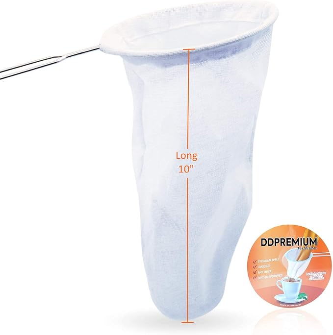 Traditional Stainless Steel Reusable Mesh Filter for Thai Tea Filter, Coffee & Loose Leaf Drinks, Thai Tea Strainer Sock 5.5 Inches