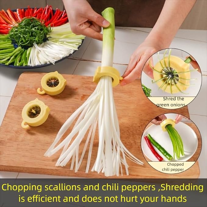 Professional Green Onion Shredder & Slicer - 12 Blade Stainless Steel Scallion Cutter with Safety Design, Perfect for Blooming Onion, Chili & Celery (1)