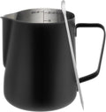 Amrules Milk Frothing Pitcher 20oz Frother Cup Barista Tools, Black | 18/8 Stainless Steel, 20oz Capacity with Clear Scale, with Decorating Pen, Ergonomic Handle, for Cappuccino, Latte & Espresso