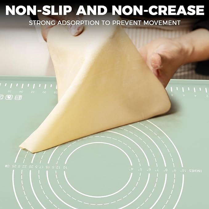Silicone Baking Mat 28"x20", Extra Thick Dough Rolling Mat | with Measurements and Edge Heightening, Non-stick Food Grade Pastry Mat for Pastry, Bread, Cookies, Pizza, Fondant, Pasta