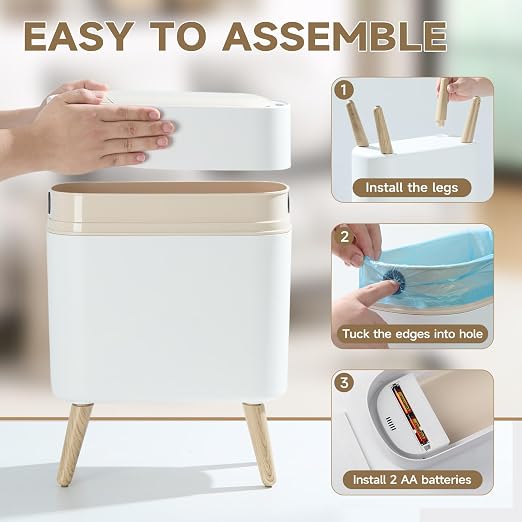 Motion Sensor Bathroom Trash Can with Lid,Slim Automatic Wastebasket | Narrow, Plastic, Auto, Convenient and Hygienic Easy to Use,2.6 gallon Small Garbage Can for Bedroom,Office,Living Room(White)
