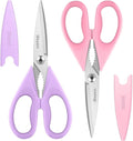 iBayam Pastel Kitchen Scissors All Purpose Heavy Duty & Cover, Pink/Purple | Dishwasher Safe, Comfort Grip, 8.7" Stainless Steel Sharp Food Scissors Poultry Shears Kitchen Utensils Accessories, 2-Pack