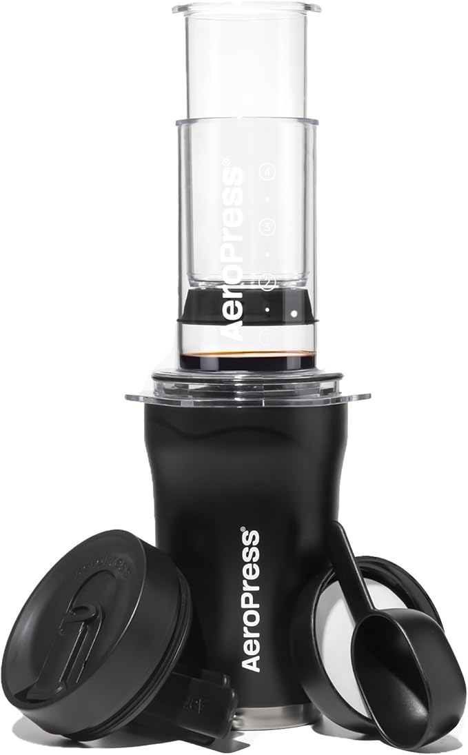 AeroPress Go Plus Portable Coffee Maker Kit, Black | Small, Travel, Camping & Office, All-in-One French Press, Pour-Over & Espresso Style Manual Brewer