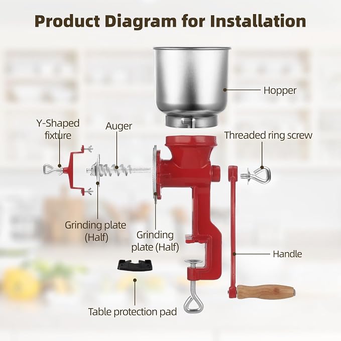 Corn Grinder Grain Manual,Cast Iron Crank Corn Grain Mill Grinder with High Hopper,Hand Powered Flour Mill,Wheat Grinder with Adjustable Coarseness & Wooden Handle for Home,17.7" Tall & 5.5" Hopper
