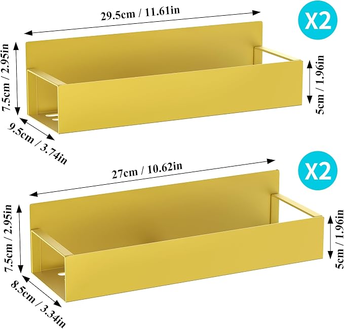 Metal Magnetic Spice Rack for Refrigerator Gold, 4 Pack | Magnetic Shelves Heavy Duty for Fridge in Kitchen, Seasoning Storage Organizer, For Oven Washer and Dryer, For Heavier Items