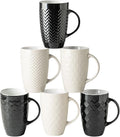 AmorArc 20 oz Large Coffee Mugs Set of 6, Tall Ceramic Coffee Cups | 3 Assorted Designs, Embossed Ceramic Coffee Mugs with Large Handle for Coffee/Tea/Cappuccino, Dishwasher&Microwave Safe