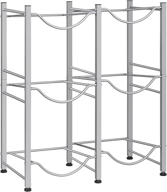LIANTRAL 5 Gallon Water Bottle Holder, 3 Tiers Silver Double Row Water Rack | Heavy Duty Water Cooler Jug Rack with 6 Slots for Home Kitchen