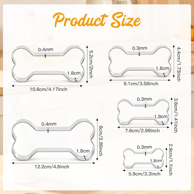 Dog Bone Cookie Cutters, 5Pcs Stainless Steel Bone Shaped Cookie Cutter Sets Biscuit Molds Cake Cheese Fruit Sandwiches Cutters for DIY Holiday Homemade Baking Kit Dog Birthday Party Supplies
