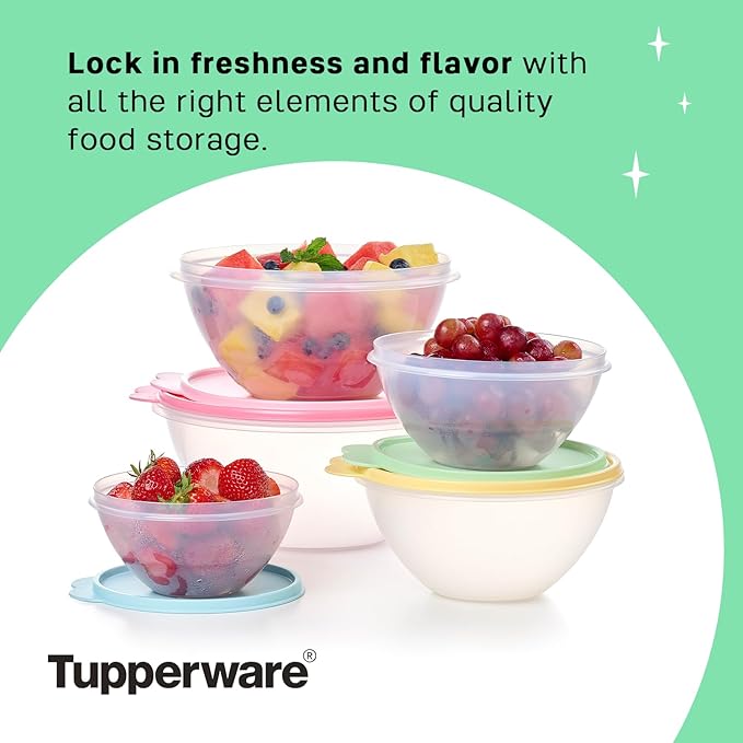 Tupperware Wonderlier 10-Piece Vintage Pastel Set (5 Bowls + 5 Lids) | Plastic Food Storage Mixing Bowl with Secure Lids, BPA Free Materials, & Dishwasher-Safe for Kitchen Storage or Meal Prep