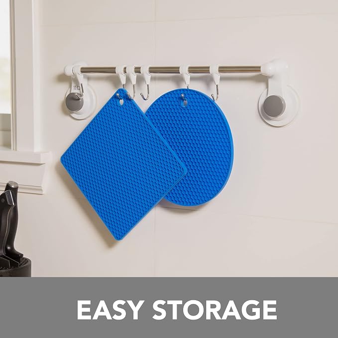 Trivets for Hot Dishes - Hot Pads for Kitchen, Silicone Pot Holders for Hot Pots and Pans, Silicone Mats for Kitchen Countertops, Table, Flexible Easy to Wash and Dry, True Blue