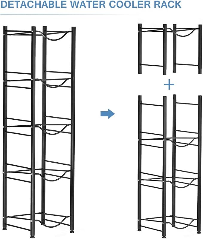 Water Cooler Jug Rack Dispenser 5 Tier Heavy Duty Detachable Metal Water Bottle Storage Shelf Organizer for 5 Gallon Water Jug Holder for Home Office Kitchen Breakroom