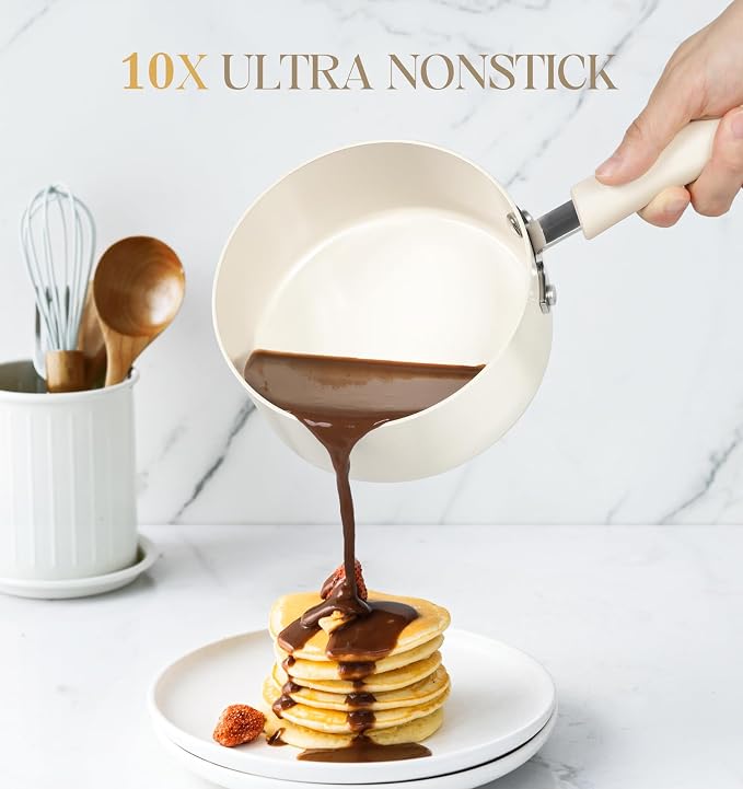MICHELANGELO Nonstick Saucepan with Lid, Ceramic Sauce Pan Sets, Easy to Clean Sauce Pans, Multi-Purpose Cooking Pots, 1QT & 2QT & 3QT, White