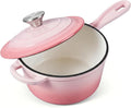 Onader Cast Iron Sauce Pan Pot, 2QT Small Saucepan with Lid, Enameled Cast Iron Dutch Oven Cooking Kitchen Pot – Pink
