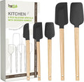 Silicone Spatula Set, Food Grade Rubber Spatula-5 Piece Nonstick Rubber Spatulas, Spoonula, Jar Scraper for Cooking, Baking, Mixing, Frosting - Heat Resistant Up to 600°F (5 Pcs Black)