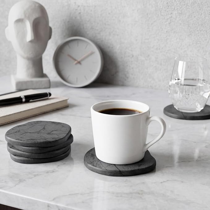 Diatomaceous Earth Coasters Set of 8，Cool Absorbent Quick-Dry Drink Coasters for Desks, Cute Modern Stone Design with Stylish Grey Aesthetic (8, Marble Grey)
