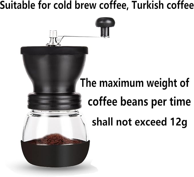 PARACITY Manual Coffee Grinder, Ceramic Burr, 2 Glass Jars, 11oz per Jar | This hand coffee grinder, a small coffee bean grinder, has a steel crank for drip, espresso, French press and Turkish brew