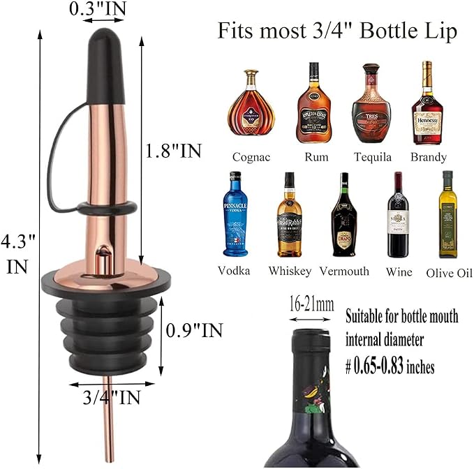 Pafusen 24 Pack Liquor Bottle Pourers, Liquor Pour Spout for Liquor Bottles, Stainless Steel Olive oil Dispenser Spout, Alcohol Pourer Dust Caps Covers Fixed, Rose Gold